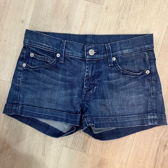 7 FOR ALL MANKIND y2k Swarovski Crystal Dark Stretch Denim Low Rise Shorts, 24 - Picture 2 of 6